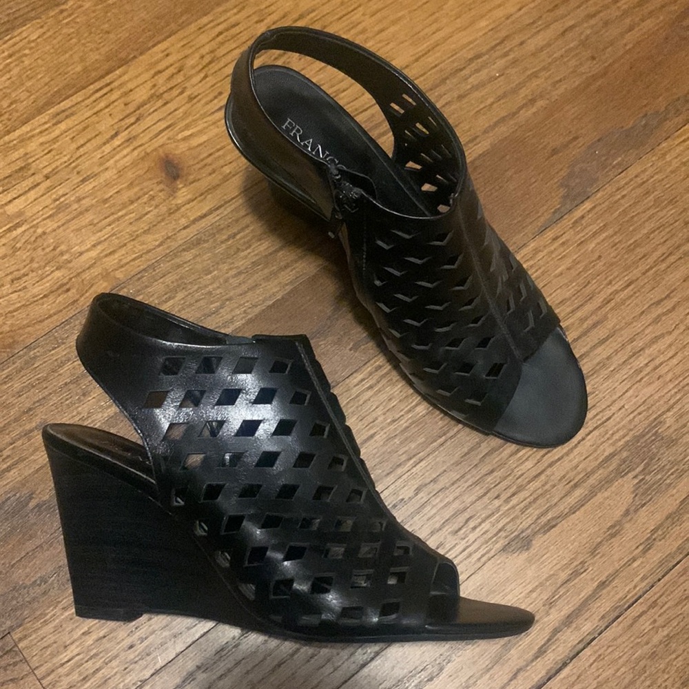 FRANCO SARTO black leather wedges- NEVER WORN🖤🖤🖤